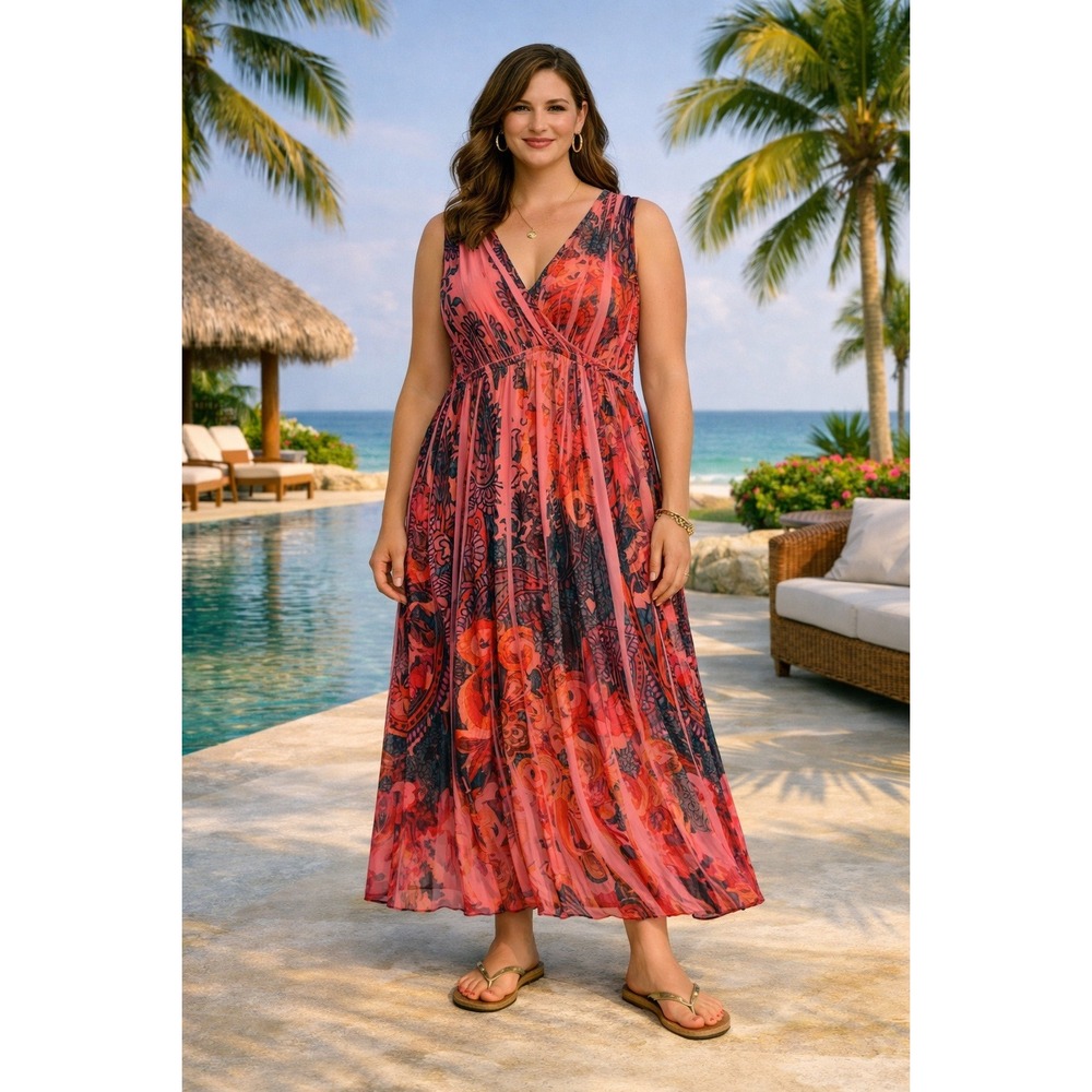 Boutique Maxi Dress Womens Large Coral Pink Resortwear Vacay‎